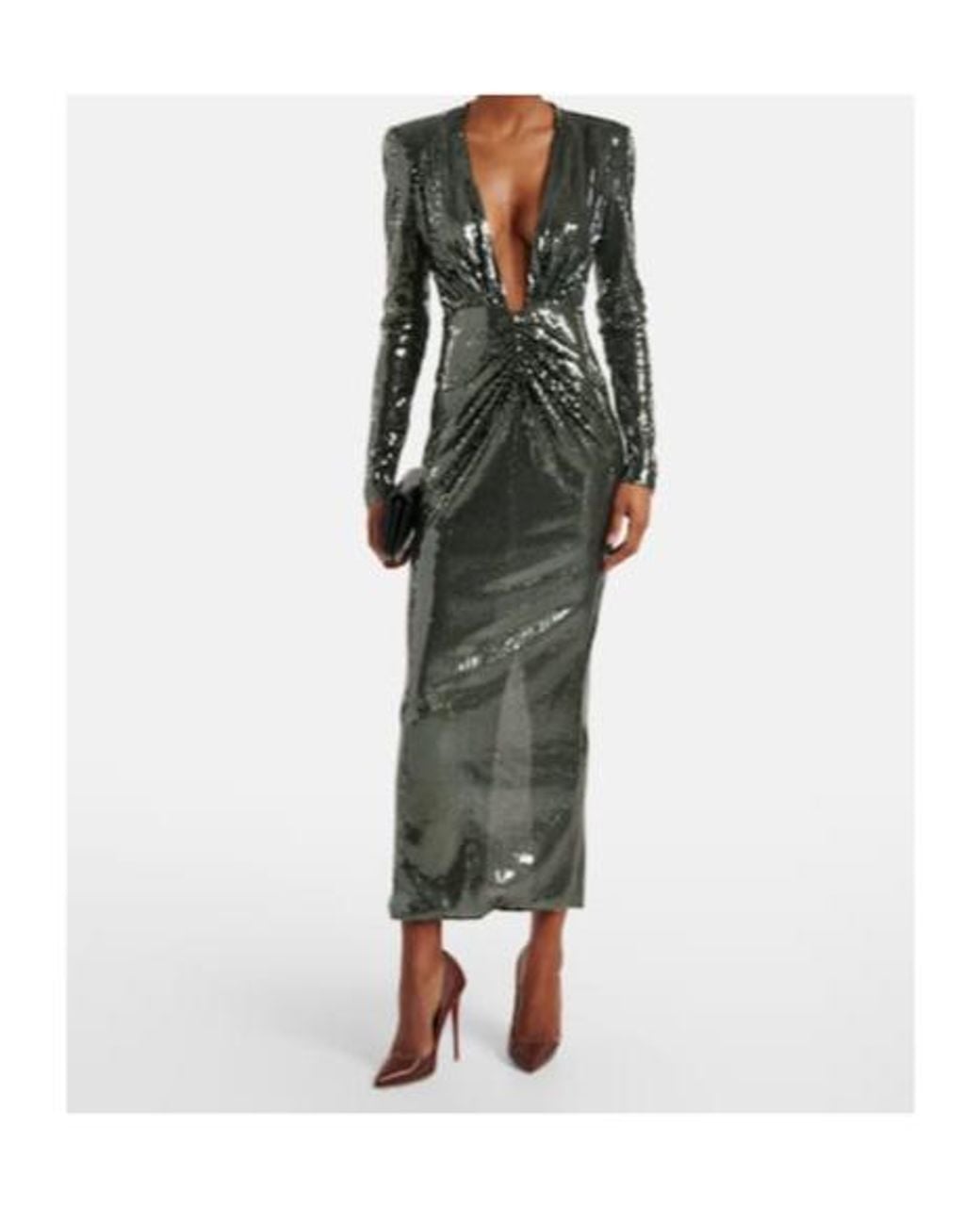 Alex Perry Black Gathered Sequined Gown