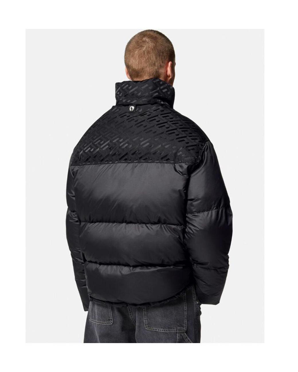 Versace Blue Logo Patch Zip-Up Padded Jacket for men