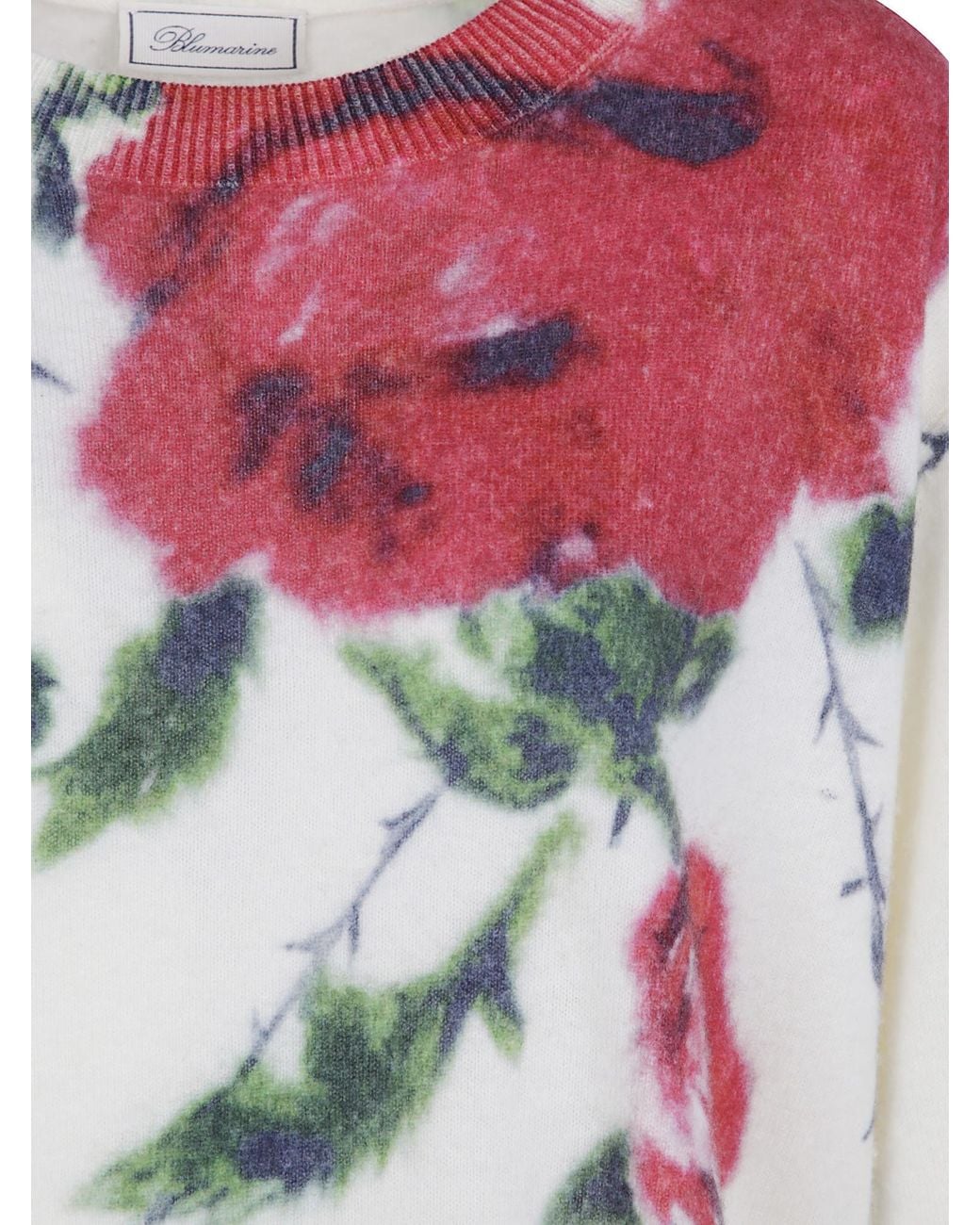 Blumarine White Rose Print Sweater