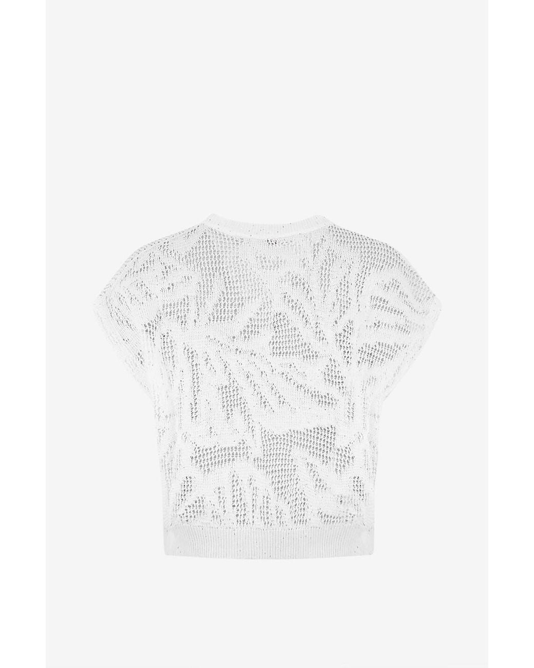 Brunello Cucinelli White Dazzling Water Lillies Knit T-Shirt