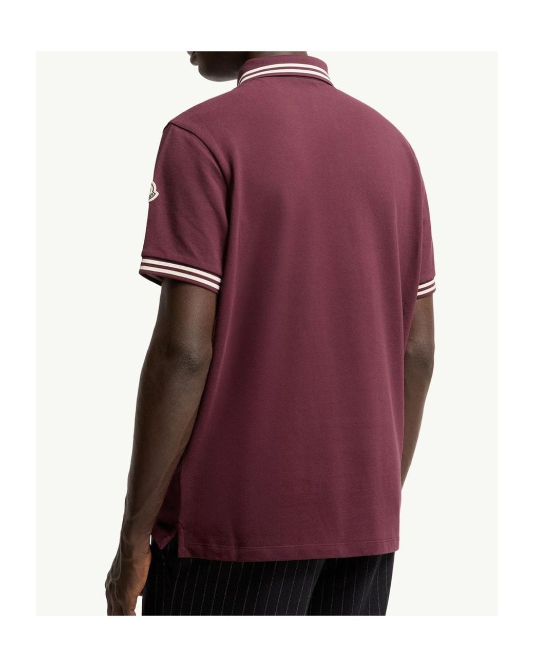 Moncler Red Striped Trim Piquet Polo Shirt for men