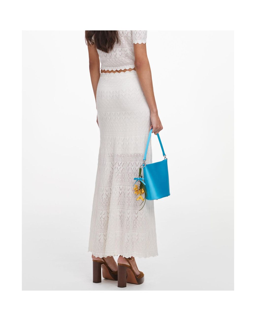 Self-Portrait White Wool Openwork Knit Midi Skirt