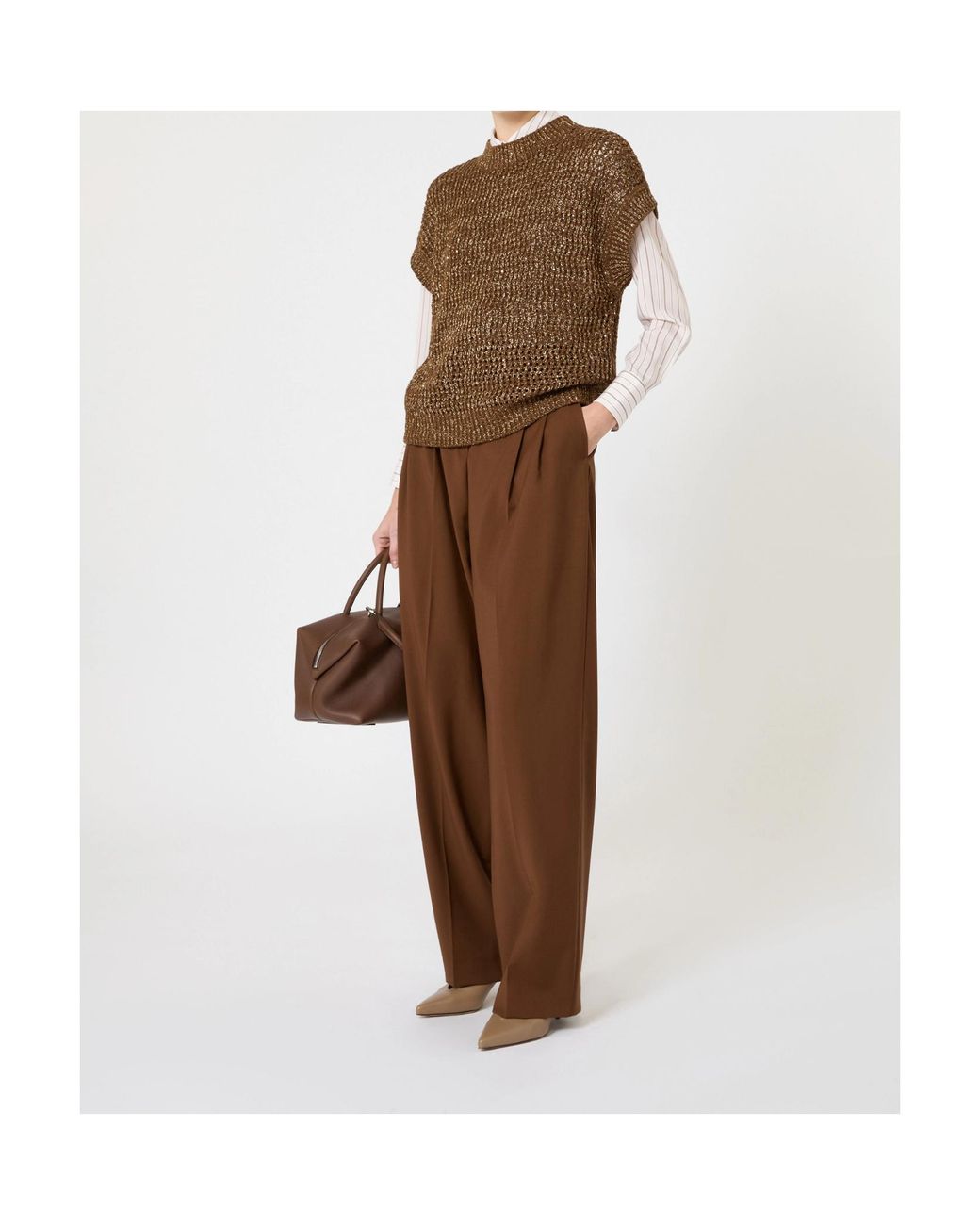 Max Mara Brown Openwork Top