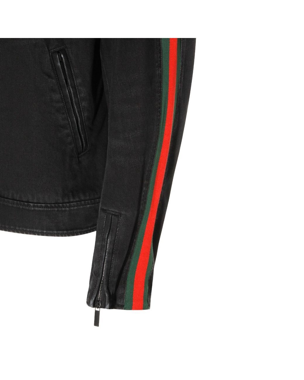 Gucci Black Web Detailed Denim Biker Jacket for men