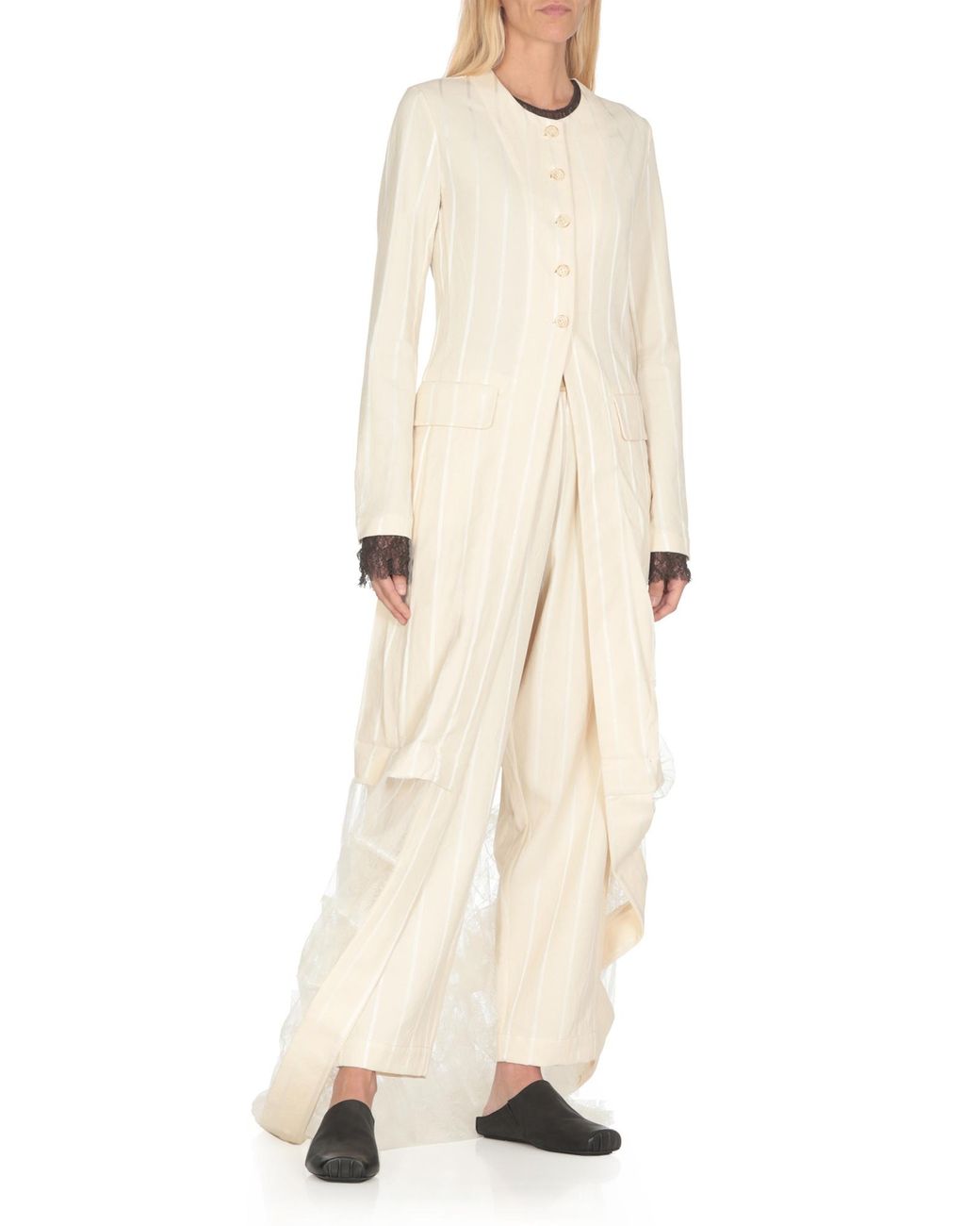 Uma Wang White Laminated Single-Breasted Coat