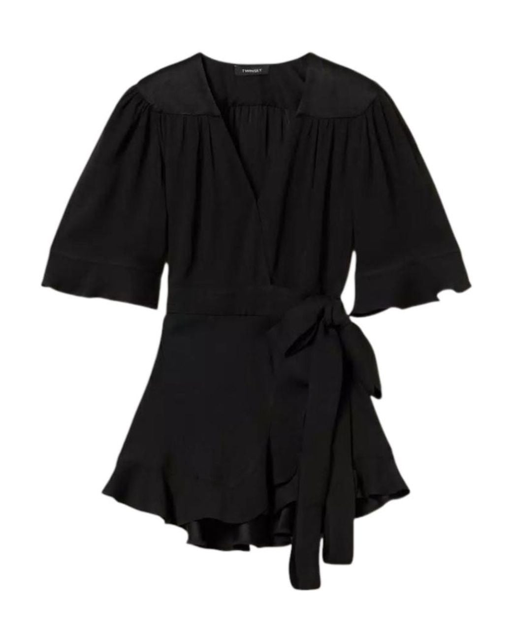 Twinset Black Ruffle-Detail Wrap Top