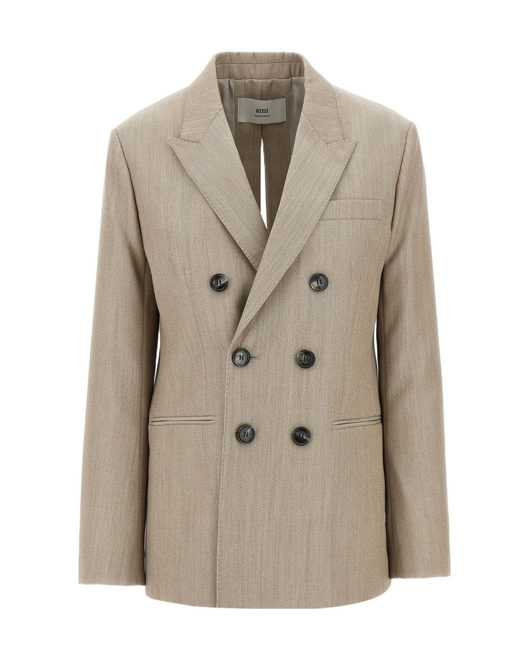 AMI Natural Double-Breasted Split Blazer