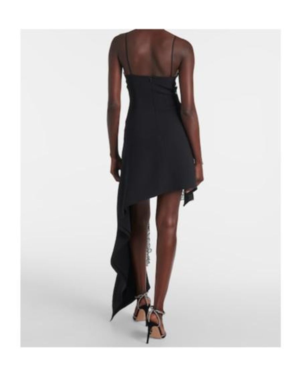 David Koma Black Asymmetric Lace-Trimmed Minidress