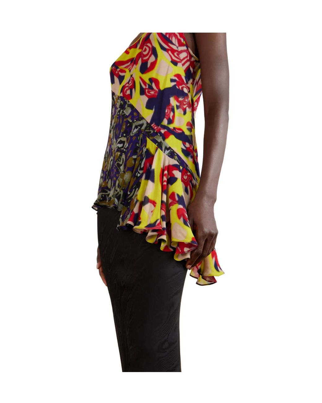 Dries Van Noten Red Ruffled Printed Asymmetric Georgette Camisole