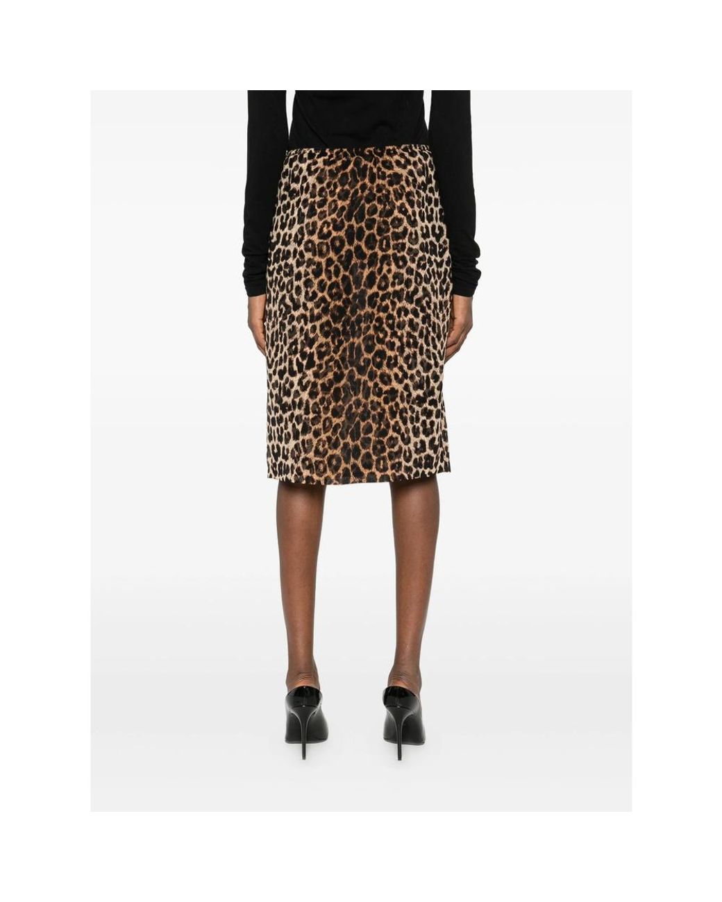 Saint Laurent Black Animla Printed Midi Skirt