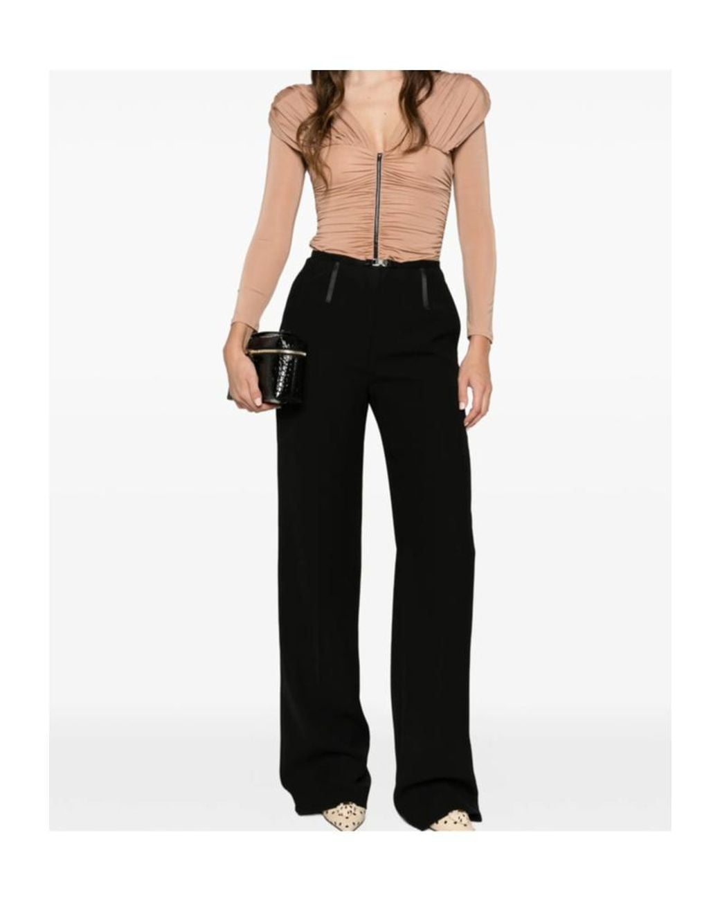Elisabetta Franchi Natural Ruched Long-Sleeve Blouse