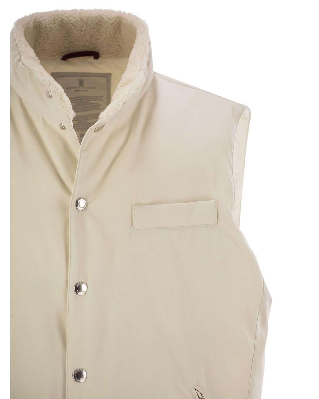 Brunello Cucinelli Natural Sleeveless Down Jacket With Sheepskin Collar for men