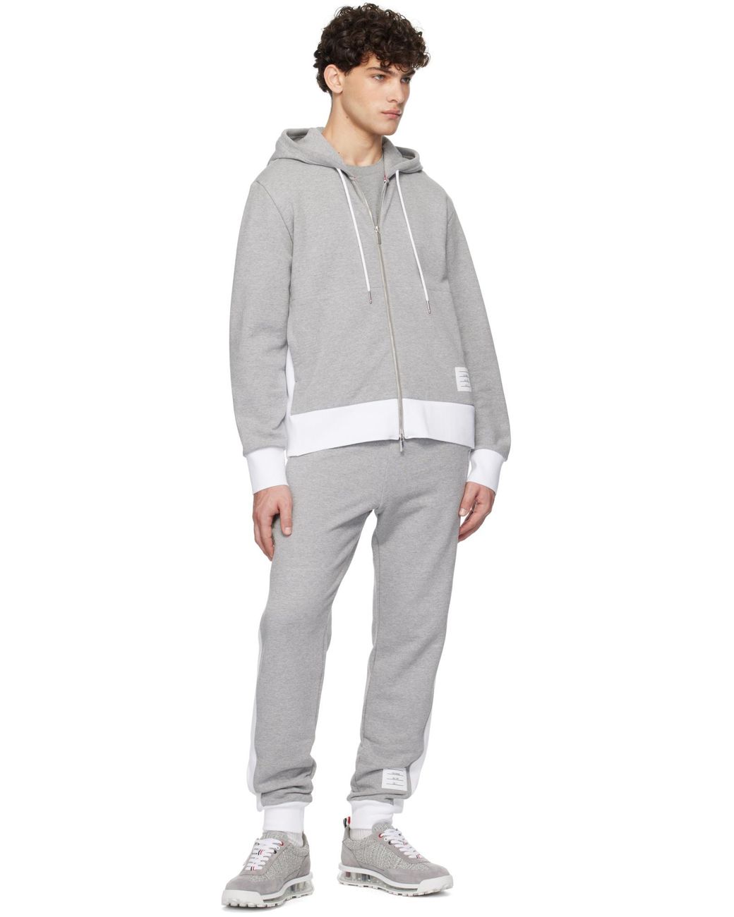 Thom Browne Gray Mid-Rise Jersey Track Trousers for men