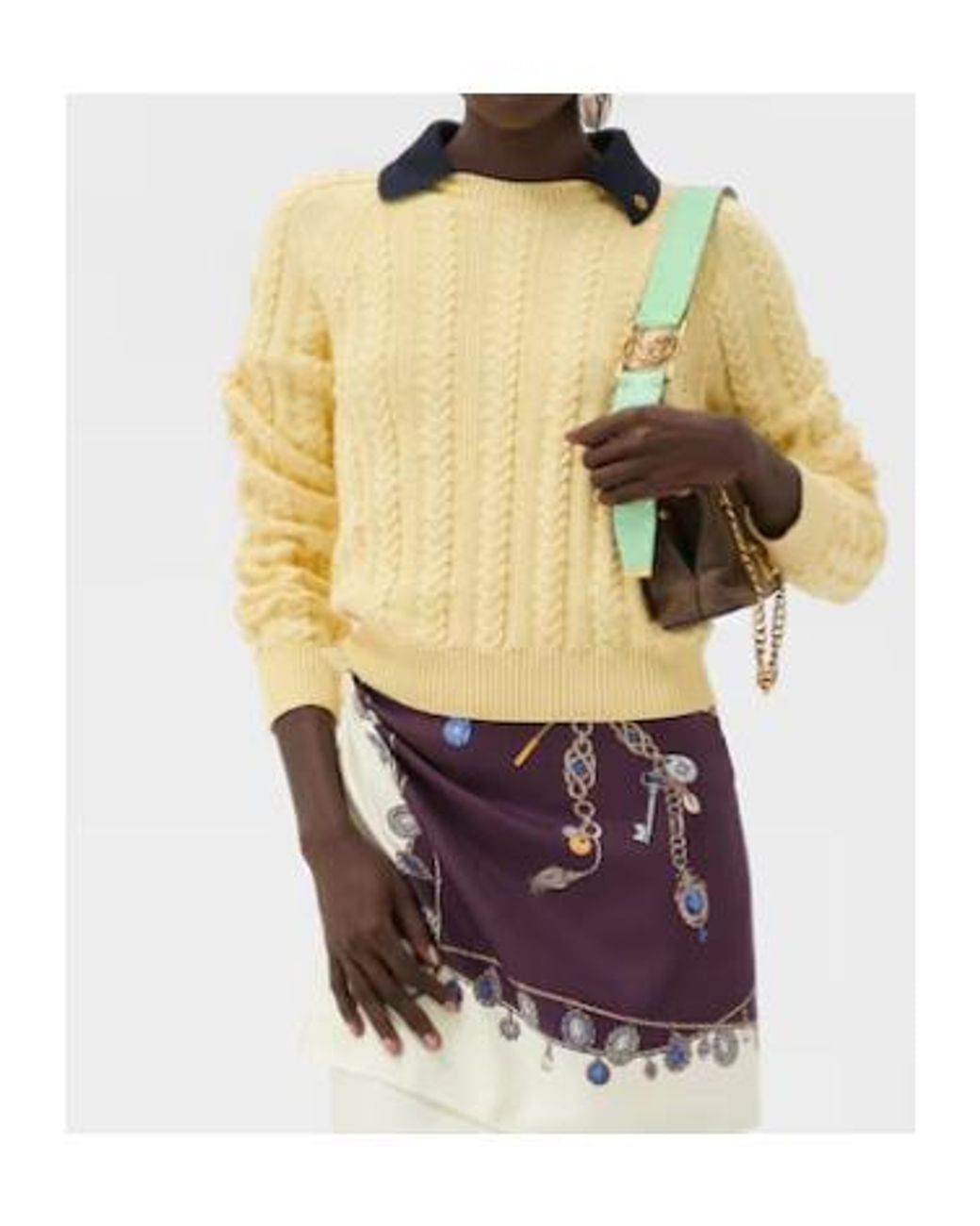 Versace Yellow Cable-Knit Contrasting-Collar Sweater