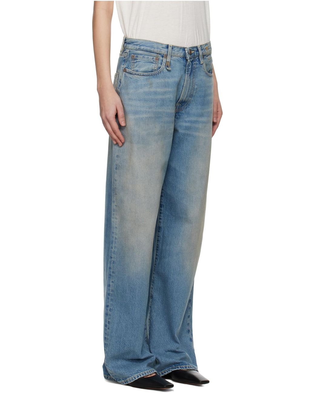 R13 Blue Wide-Leg Distressed Jeans