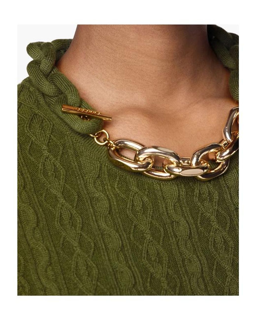 Rabanne Green Rabanne Chain-Detail High Neck Jumper