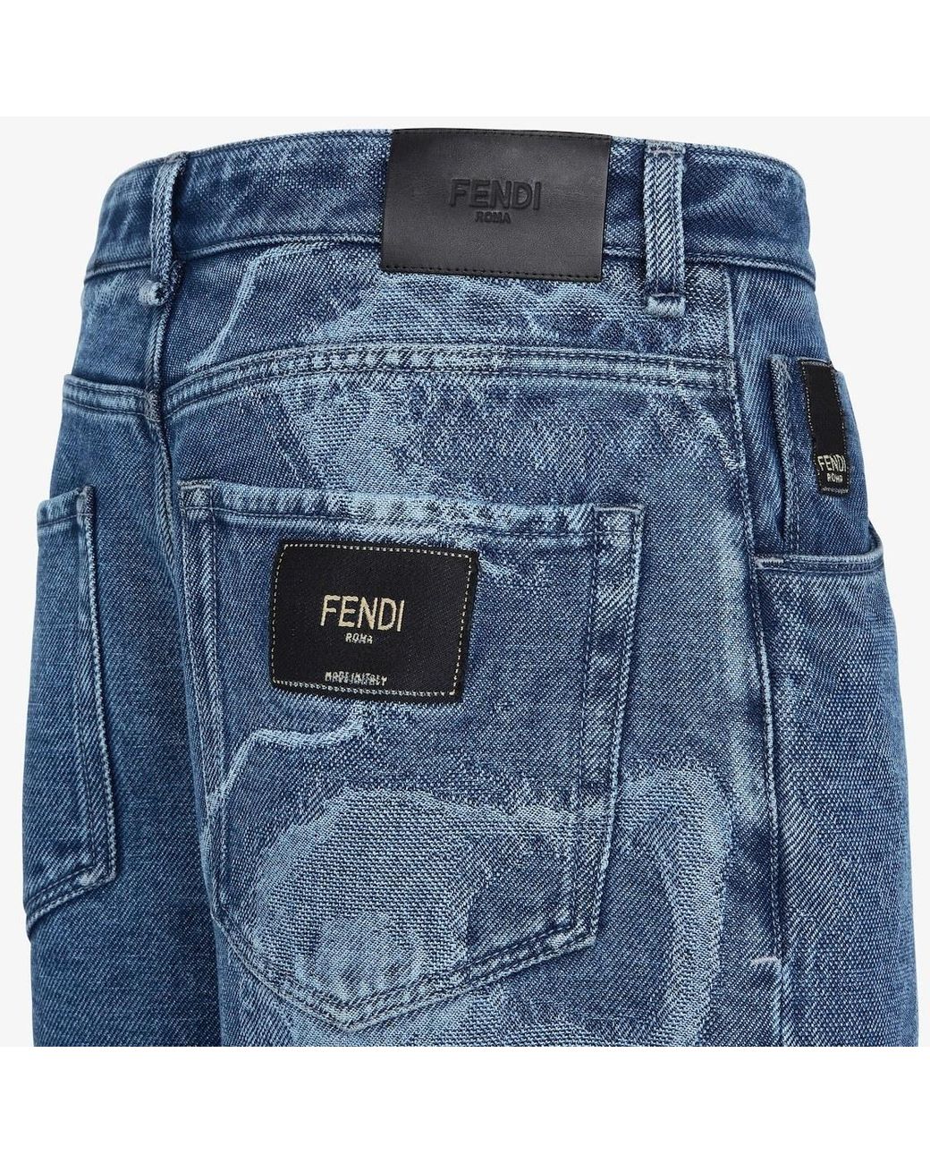 Fendi Blue Contrasted Logo Motif Denim Trousers for men