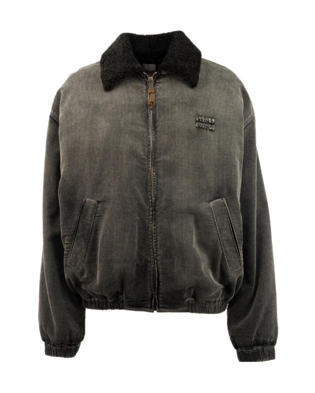 Miu Miu Black Corduroy Shearling-Collar Jacket