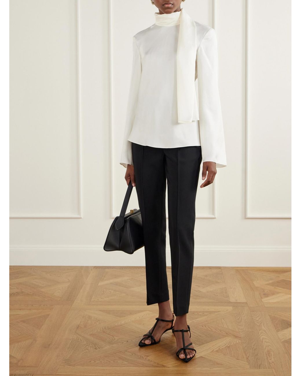 Rohe White Tie-Detailed Silk-Satin Blouse