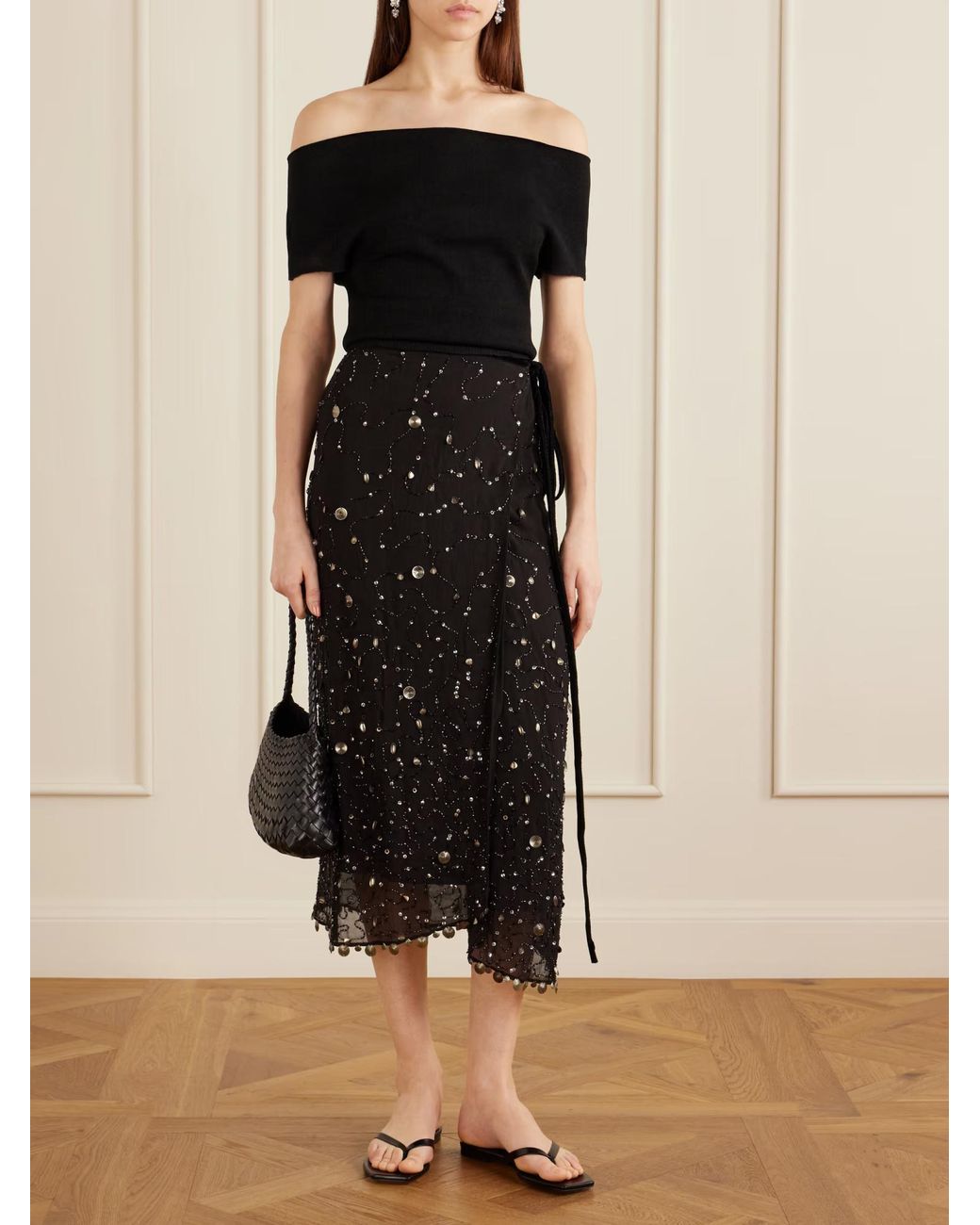 Staud Black Mer Embellished Wrap Skirt