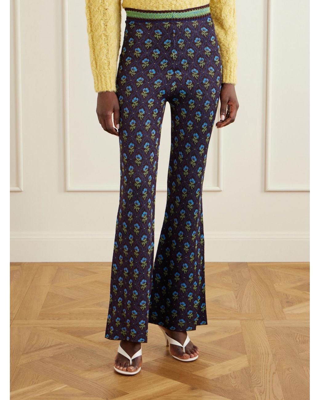 Etro Blue Floral Knitted Flared Pants