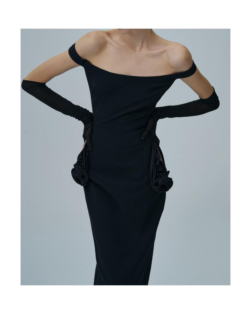 Magda Butrym Black Floral Side Cut Out Midi Dress