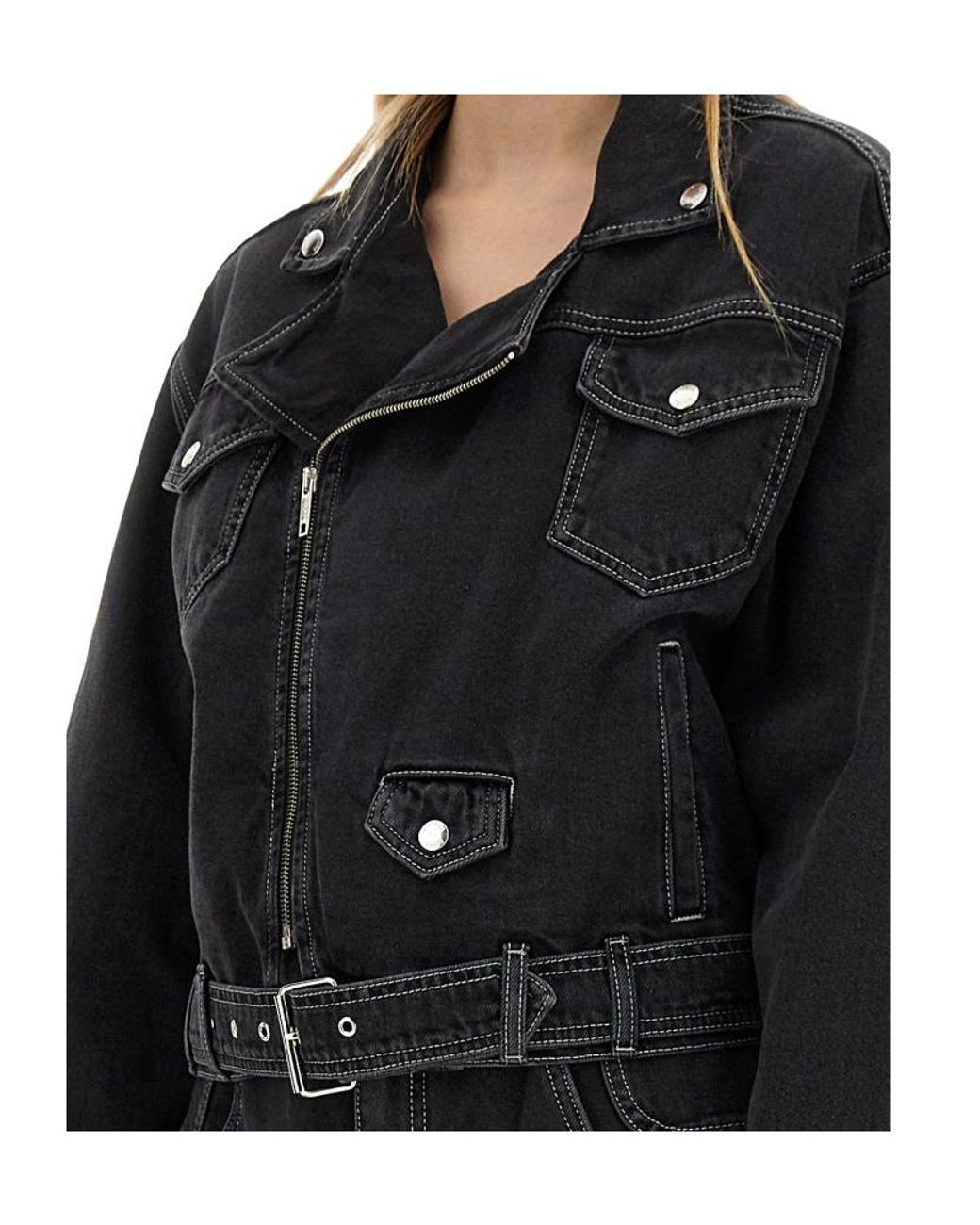 Moschino Black Jeans Zipped Belted Denim Biker Jacket