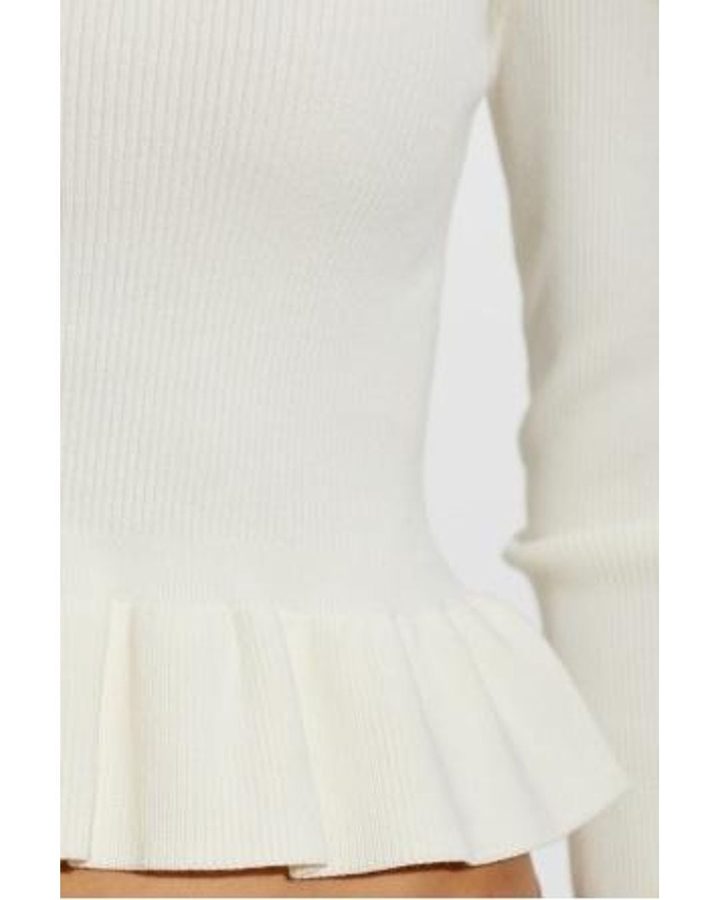 AllSaints White Ruffled Ribbed-Knit Sweater