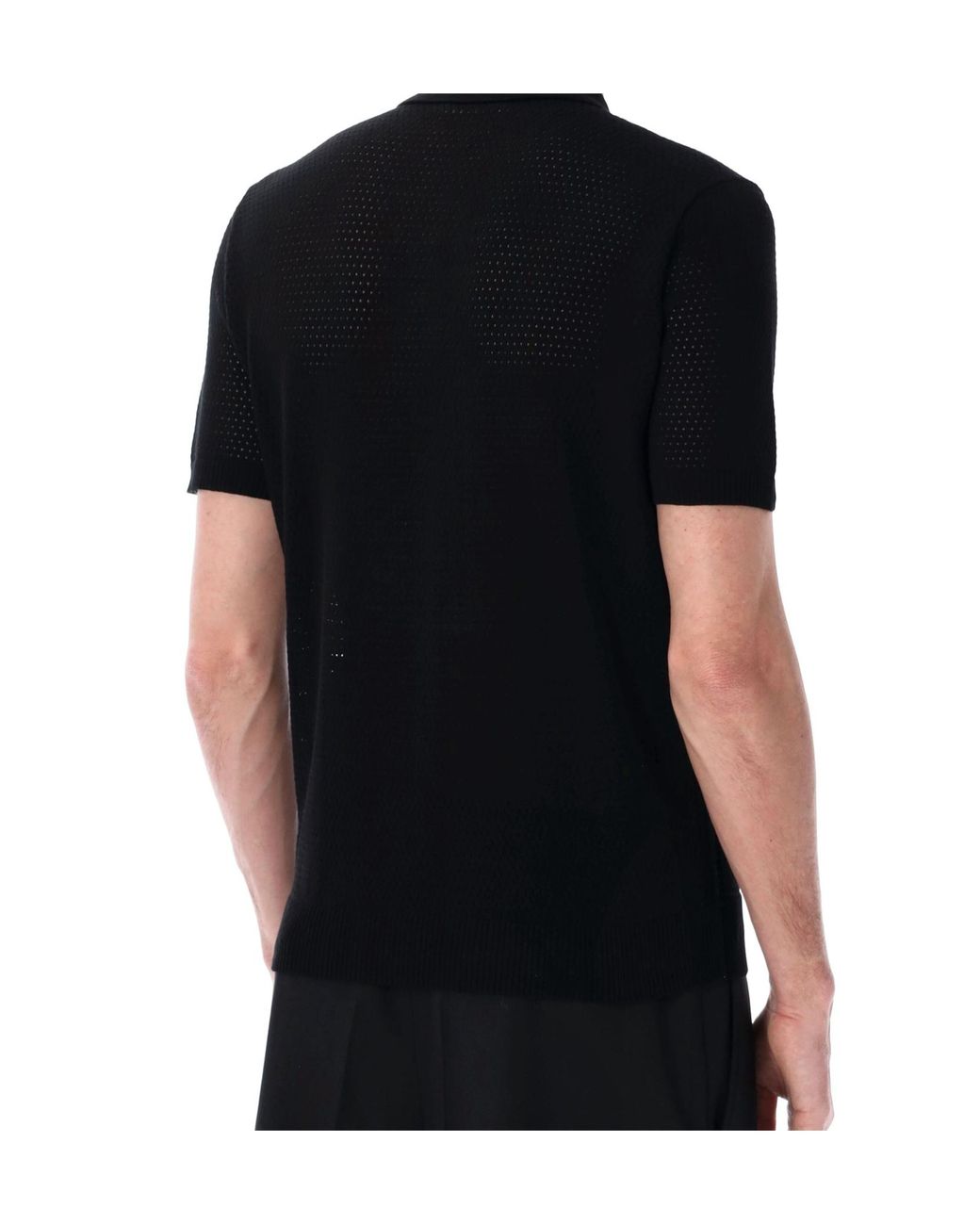 Roberto Collina Black Mesh Knit Polo Shirt for men