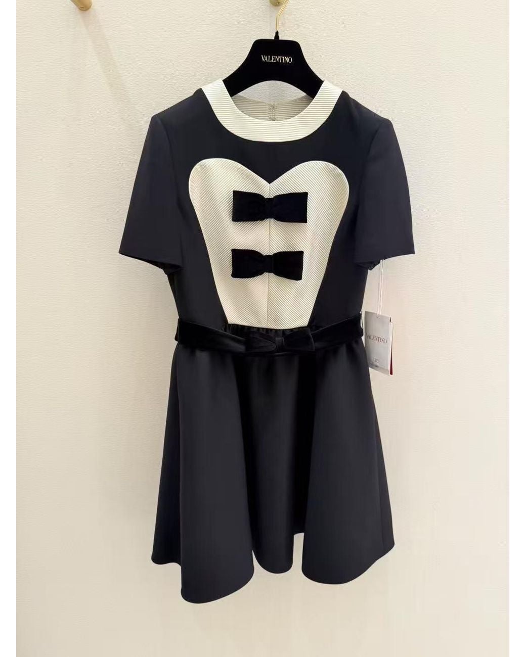 Valentino Black Bow Detailed Crewneck Short-Sleeved Dress