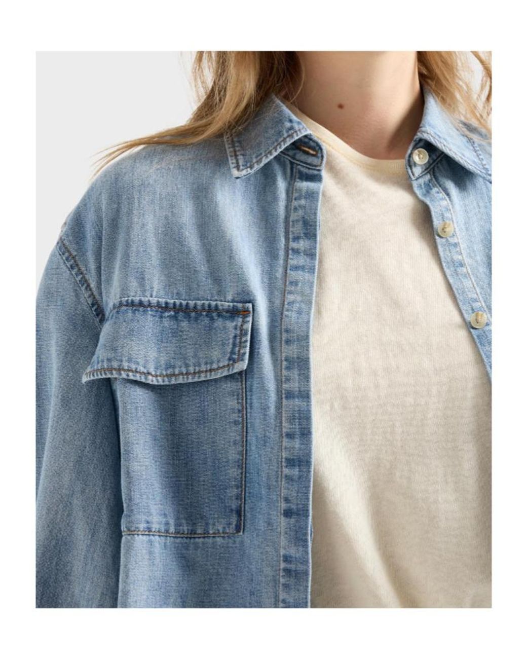 7 For All Mankind Blue Chambray Patch-Pocket Shirt