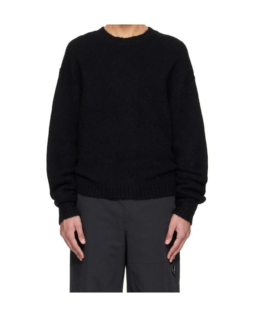 HELIOT EMIL Black Roan Alpaca Knit Crew Neck Sweater for men