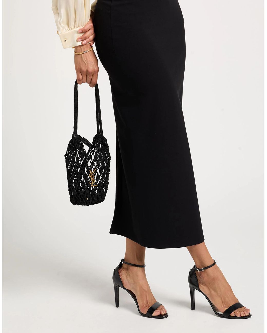 Saint Laurent Black Small-Sized Perforated Bucket Bag