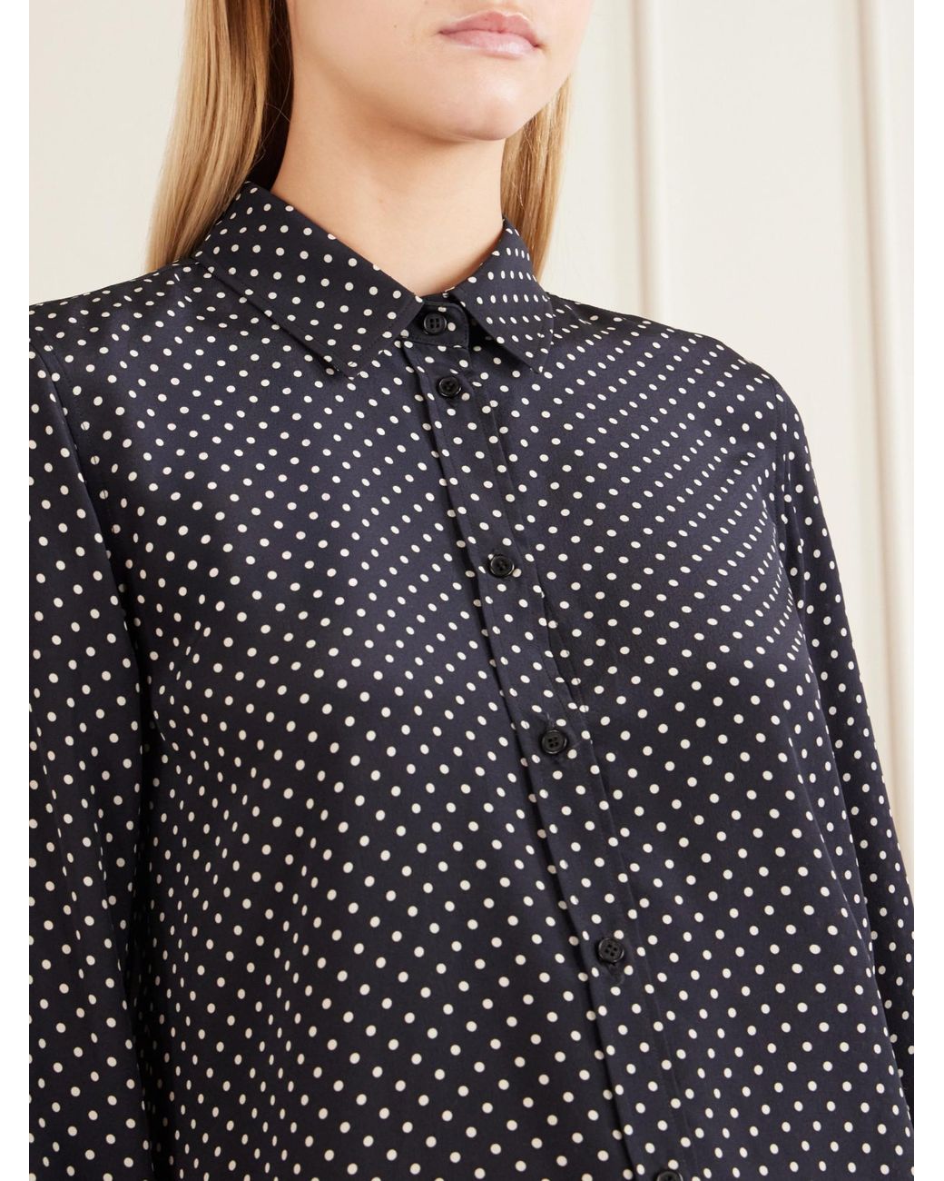 Nili Lotan Blue Polka-Dot Silk Crepe De Chine Shirt