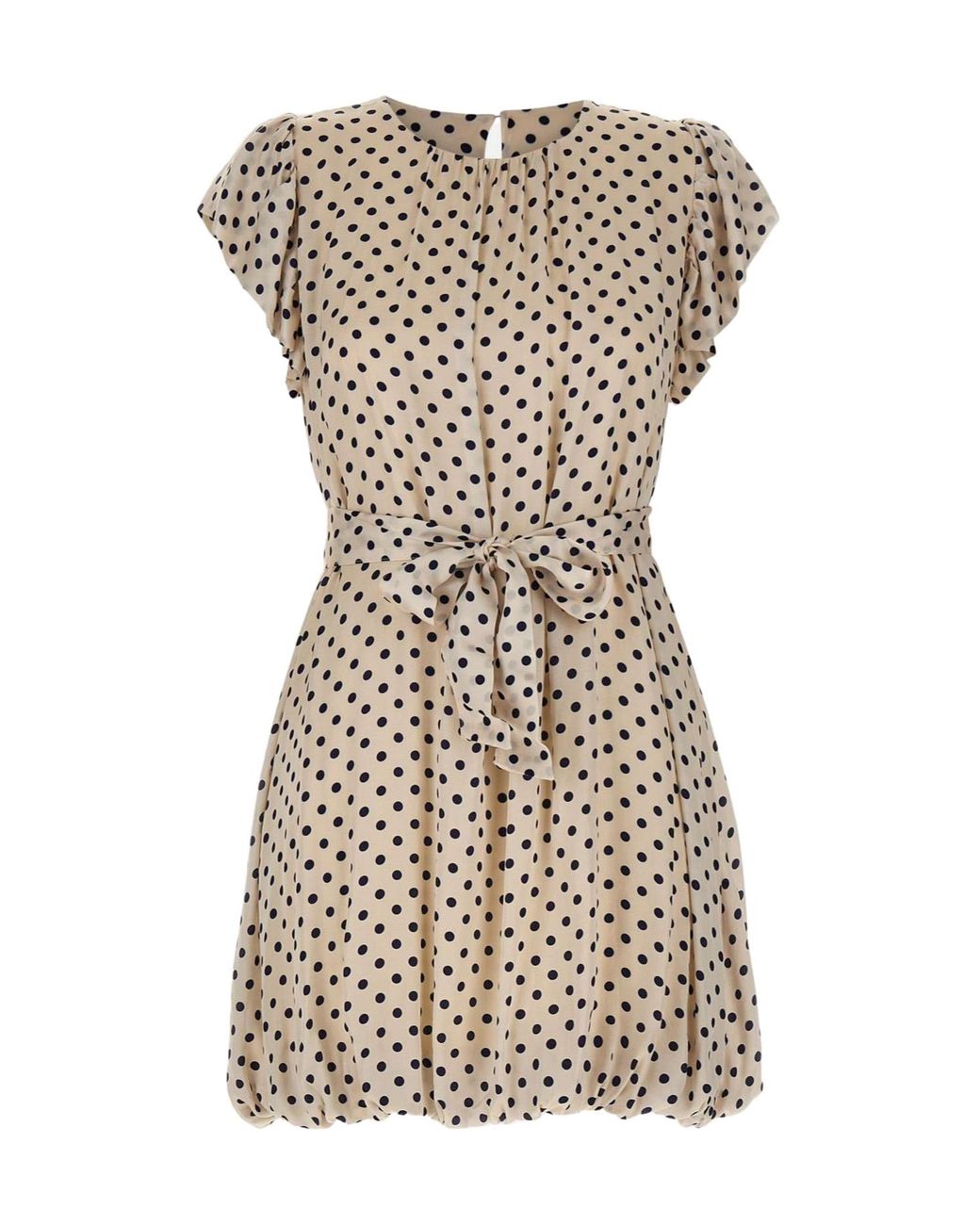 Kaos Natural Polka Dot Belted Short Dress