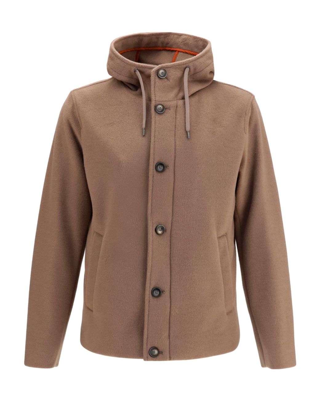 Herno Brown Button-Front Hooded Jacket for men