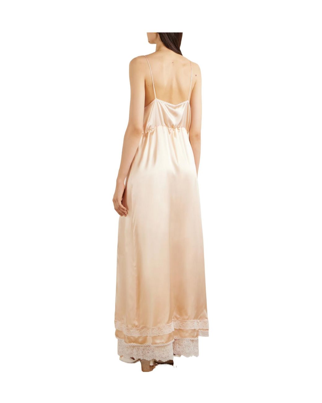 Magda Butrym White Lace-Trimmed Silk Satin Maxi Dress