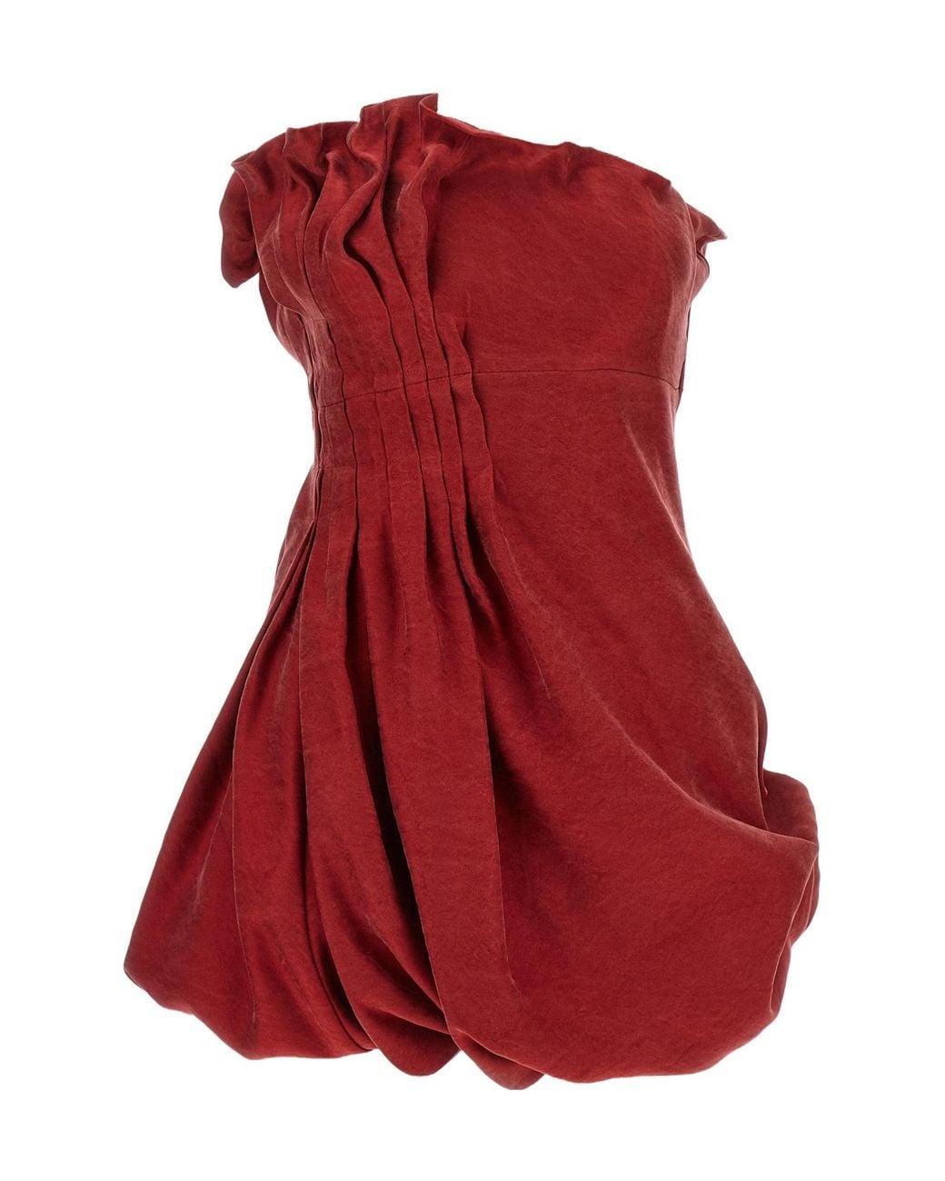 Magda Butrym Red Asymmetric Pleated Silk Bubble Mini Dress