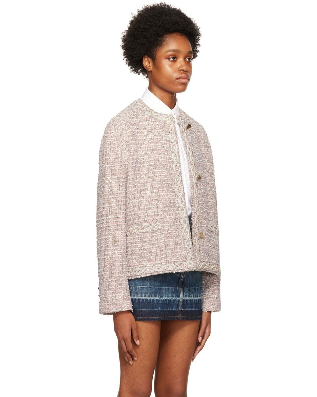 Valentino White Single-Breasted Tweed Jacket