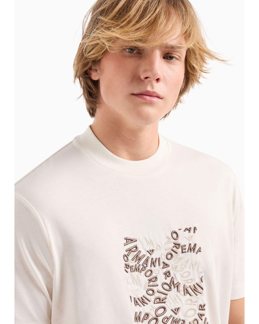 Emporio Armani White Logo-Print Cotton T-Shirt for men