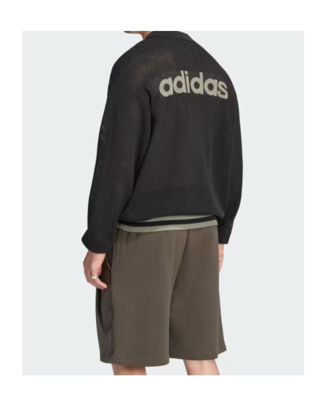 Adidas Originals Black Mesh Long Sleeve Polo Shirt for men