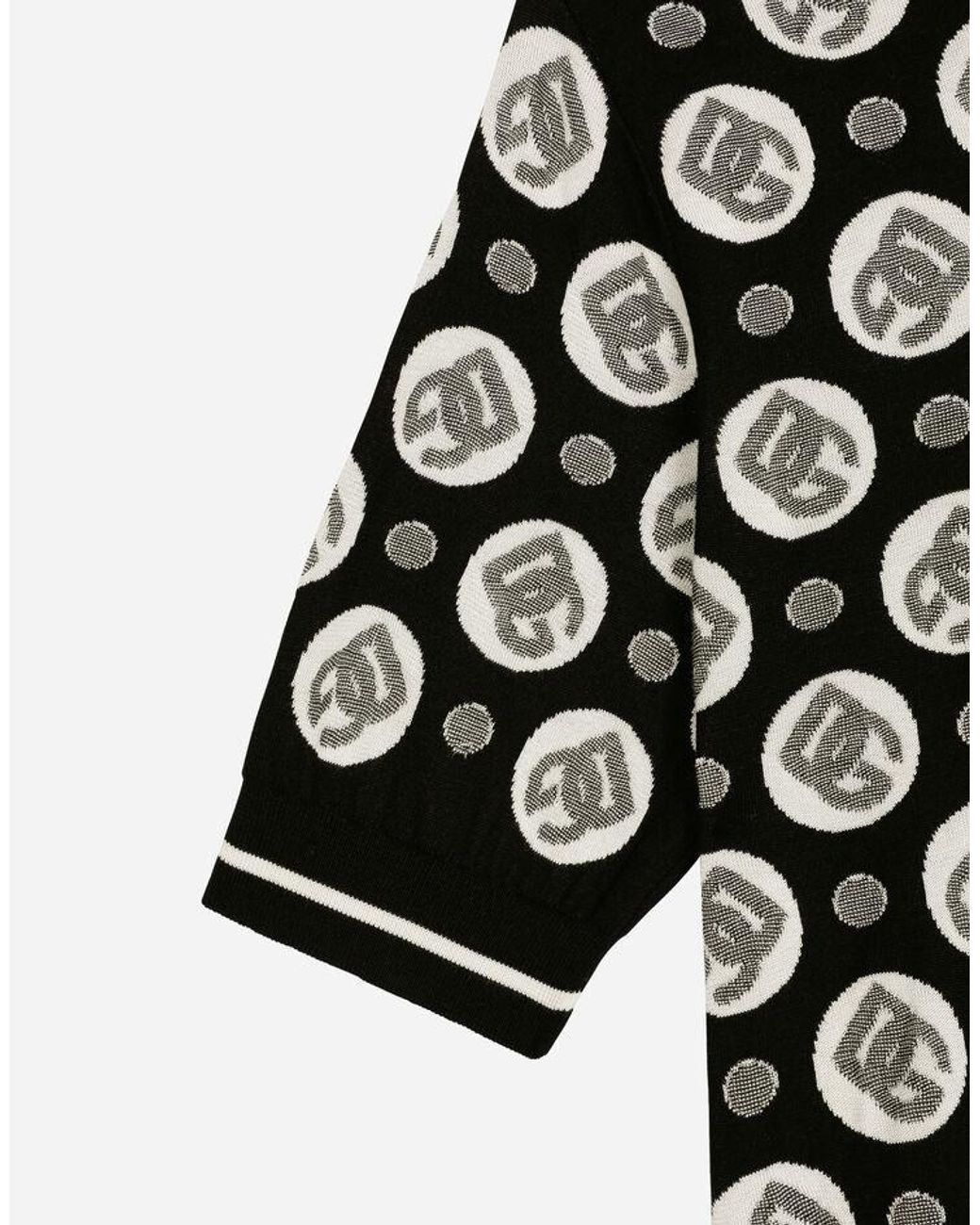 Dolce & Gabbana Black Logo-Print Silk Polo Shirt for men