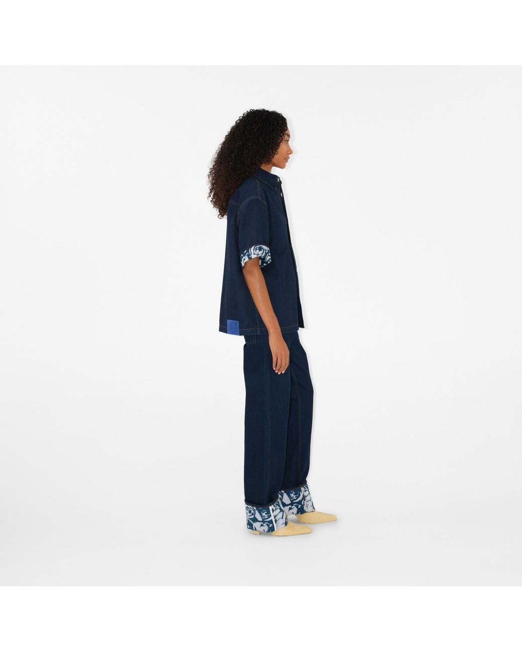 Burberry Blue Logo-Patch Straight-Leg Turn-Up Hem Jeans