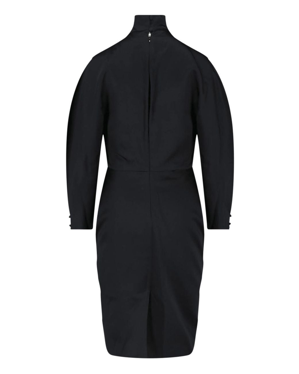 Khaite Black Satin Turtleneck Midi Dress