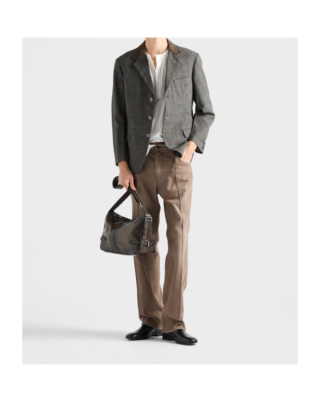 Prada Brown Five-Pocket Washed Denim Jeans for men