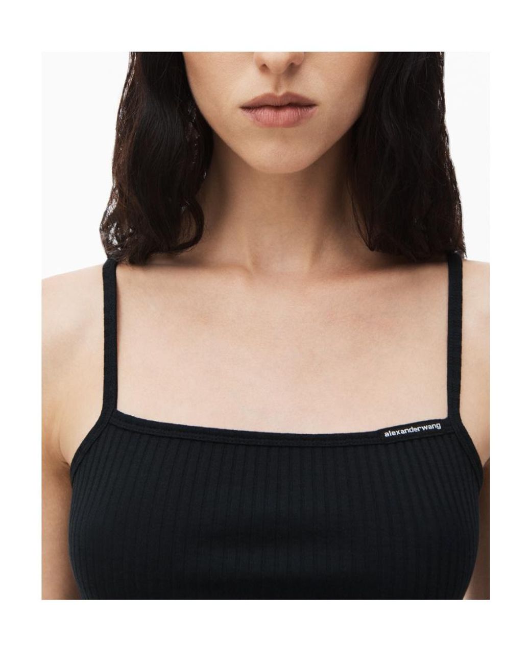 T By Alexander Wang Black Alexander Wang Ribbed-Knit Spaghetti Strap Top