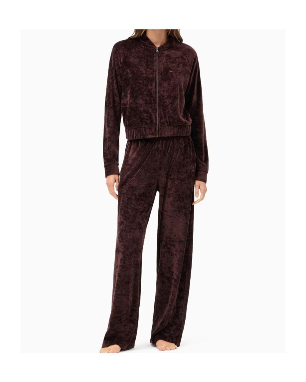 Emporio Armani Red Chenille Loungewear Tracksuit With A Full Zip And Logo