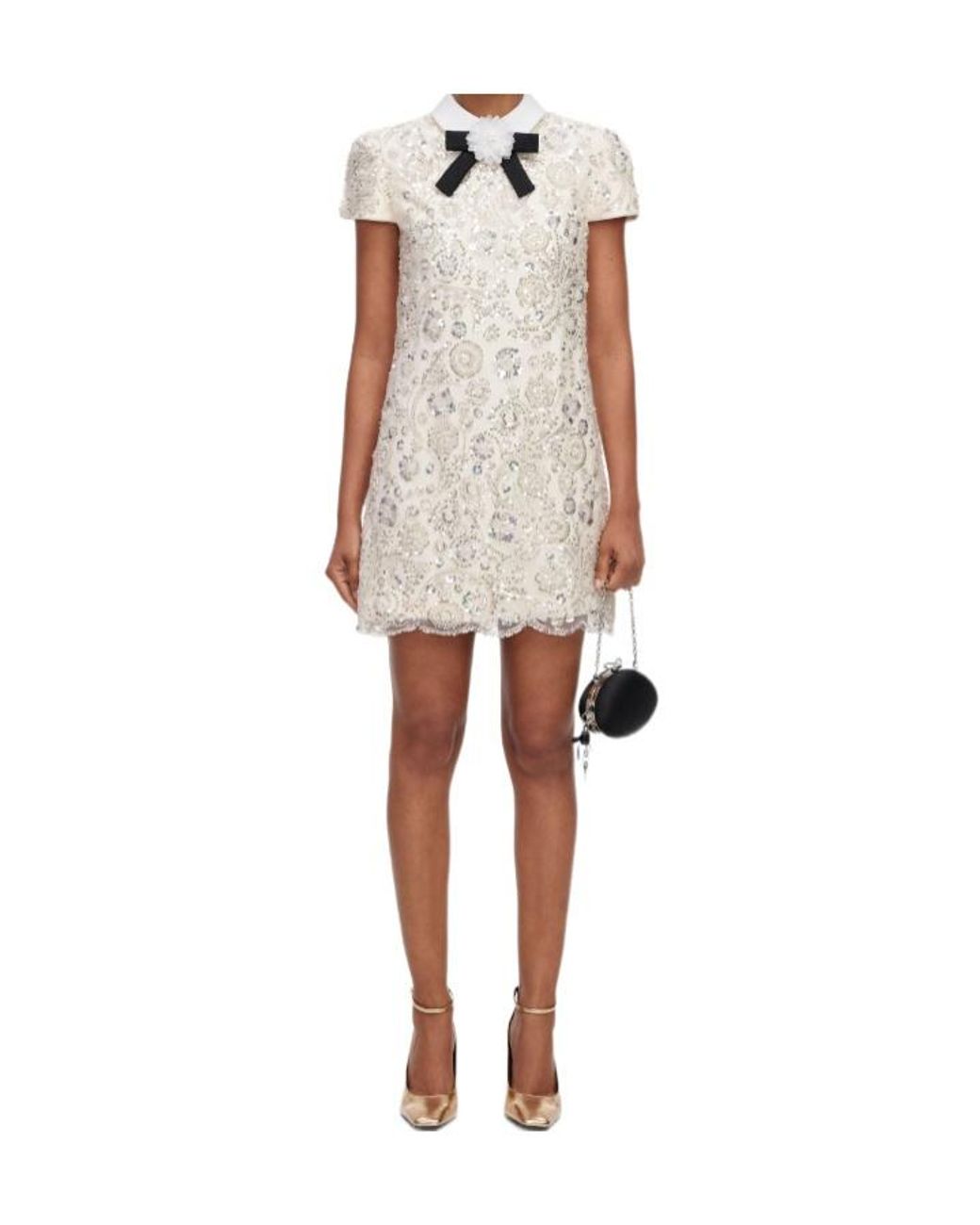 Self-Portrait White Embellished Collar Mini Dress