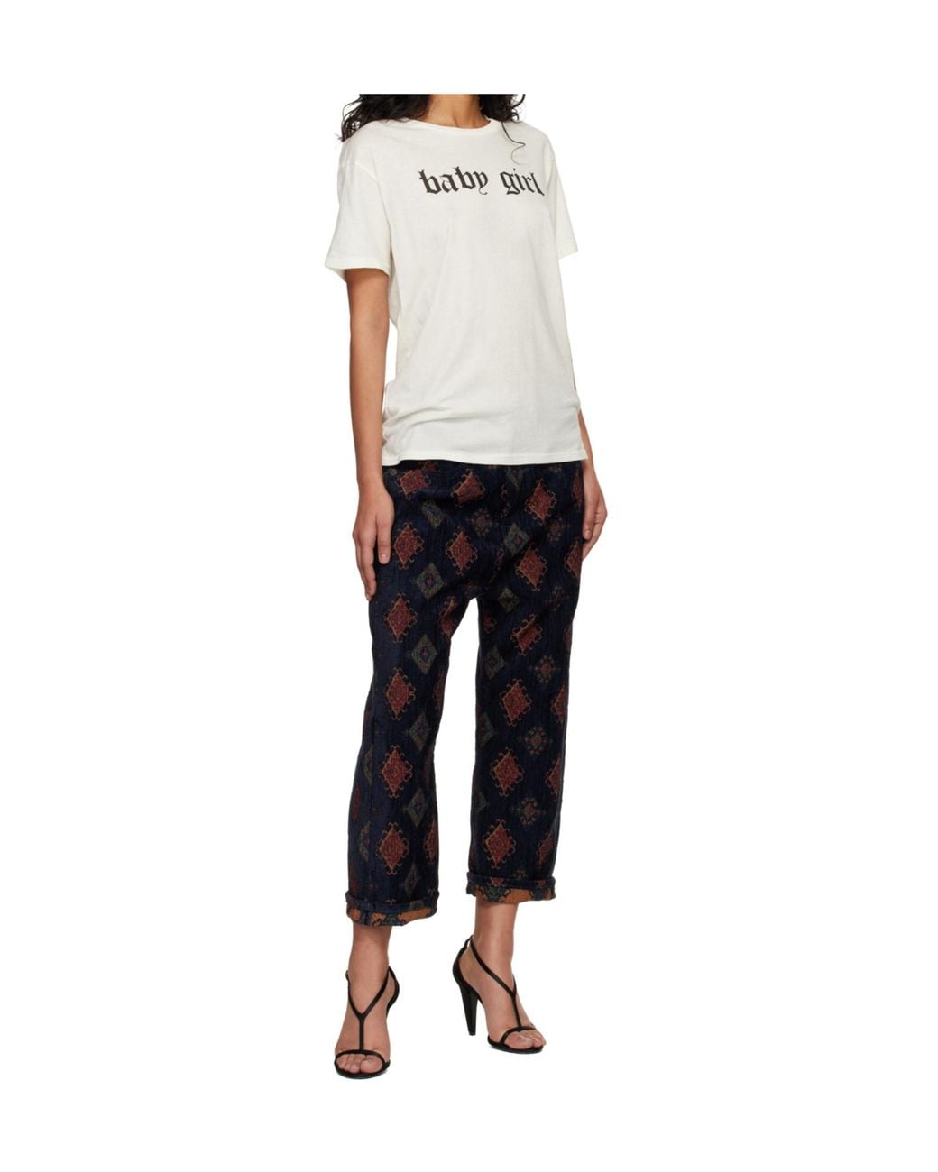 R13 Black Jacquard Straight-Leg Cropped Casual Pants