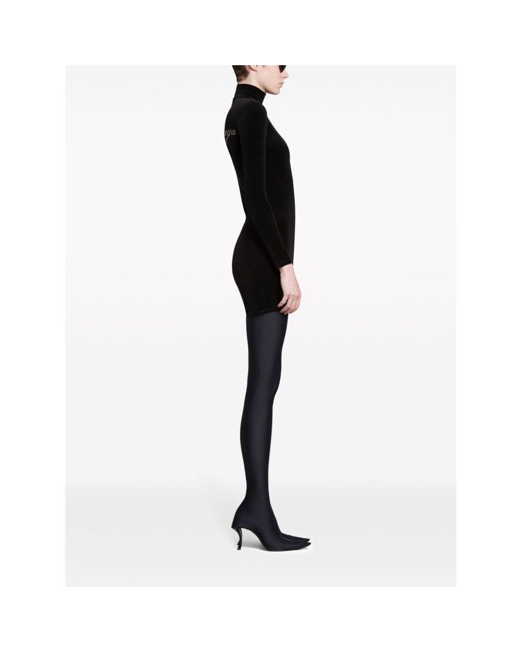 Balenciaga Blue Embellished-Logo High-Neck Mini Dress